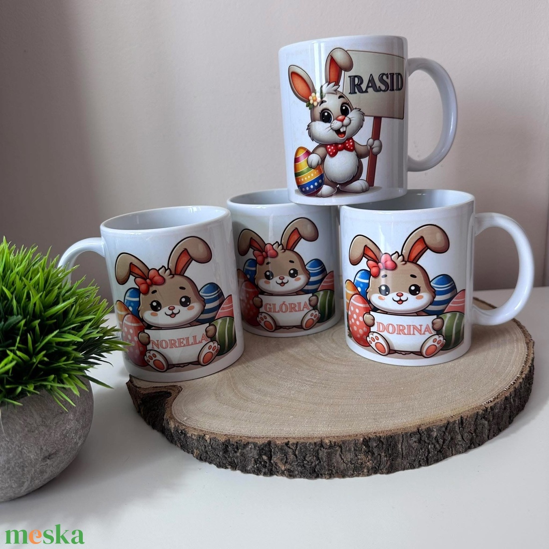Egyedi névvel ellátott húsvéti nyuszis bögre - otthon & életmód - konyhafelszerelés, tálalás - tálalás - bögre & csésze - Meska.hu