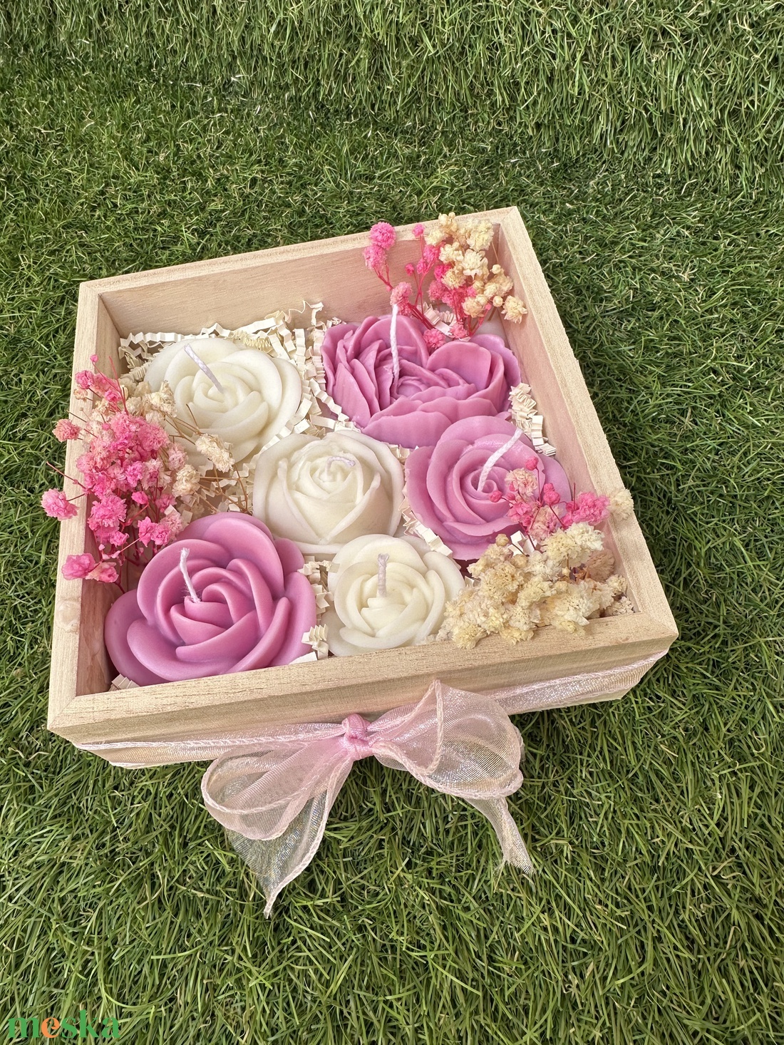 Gyertya Virág Box/Doboz - Rózsaszín/Fehér - otthon & életmód - gyertya, illat, aroma - gyertya - Meska.hu