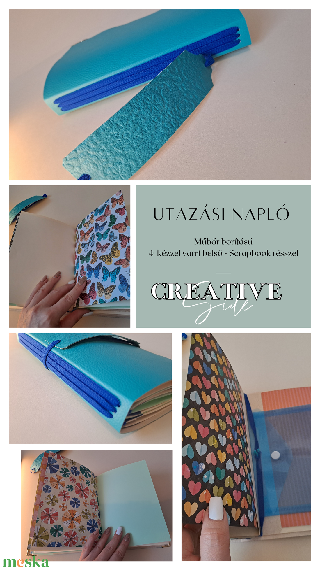 Utazási napló -  Uti napló - Travel Journal -Műbőr borítású - 4 kézzel varrt - Scrapbook desing résszel - otthon & életmód - papír, írószer - jegyzetfüzet & napló - Meska.hu