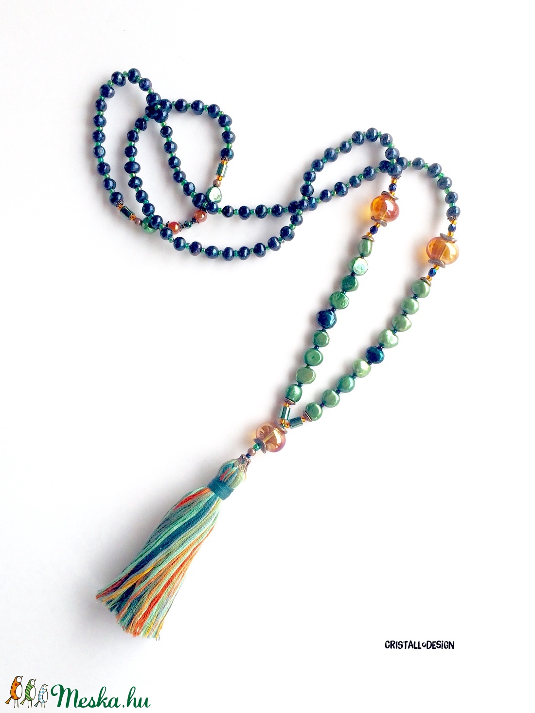 MIDORI zöld és fekete tenyésztett gyöngy Mala nyaklánc  -  - Meska.hu