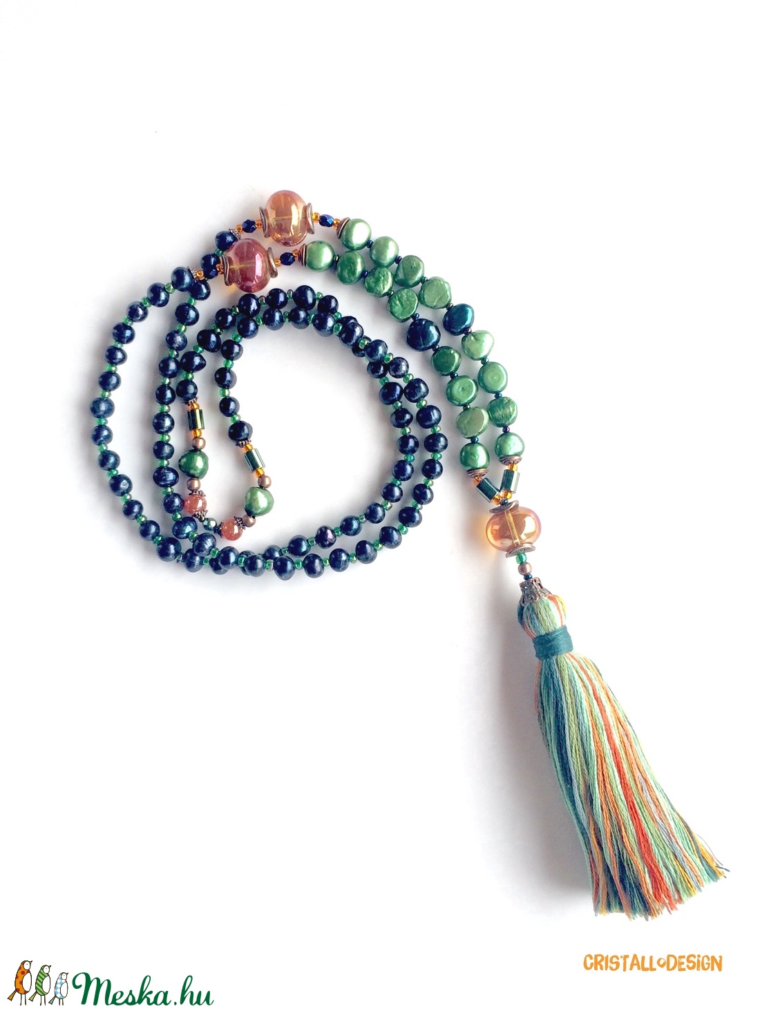 MIDORI zöld és fekete tenyésztett gyöngy Mala nyaklánc  -  - Meska.hu