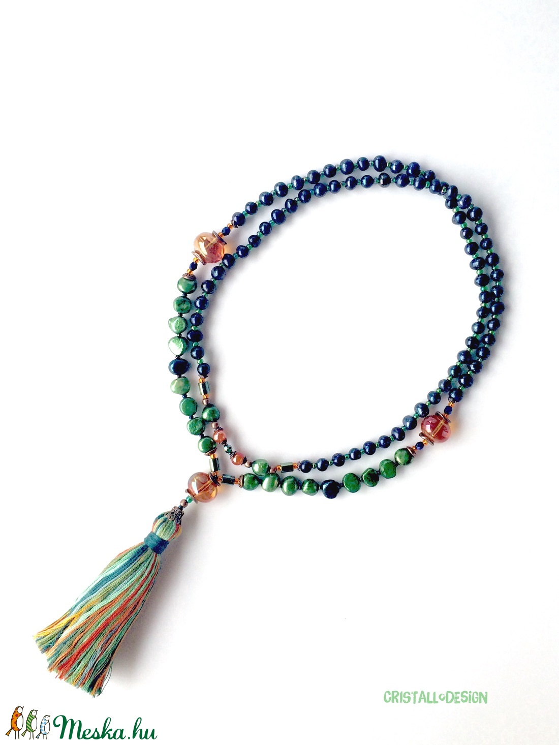 MIDORI zöld és fekete tenyésztett gyöngy Mala nyaklánc  -  - Meska.hu