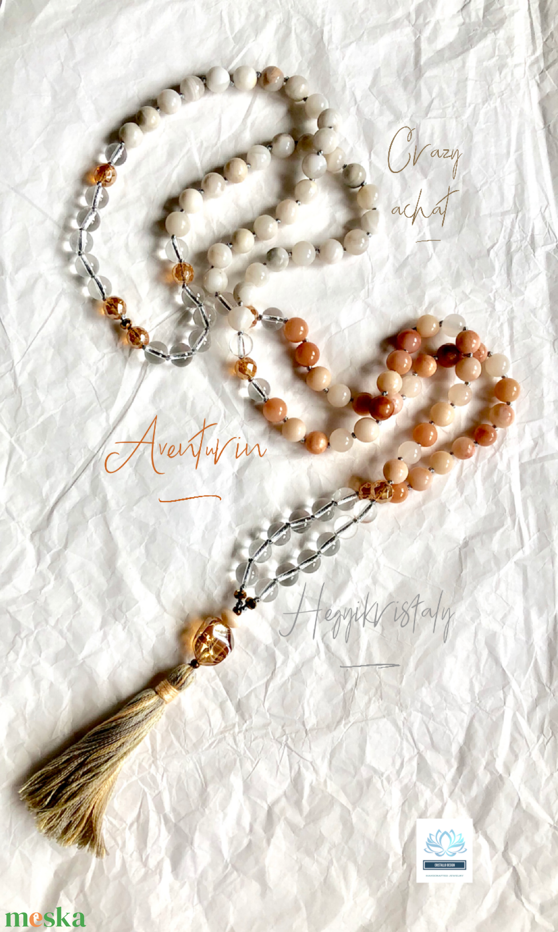 Aventurin és achát ásvány nyaklánc - ékszer - nyaklánc - bogyós nyaklánc - Meska.hu