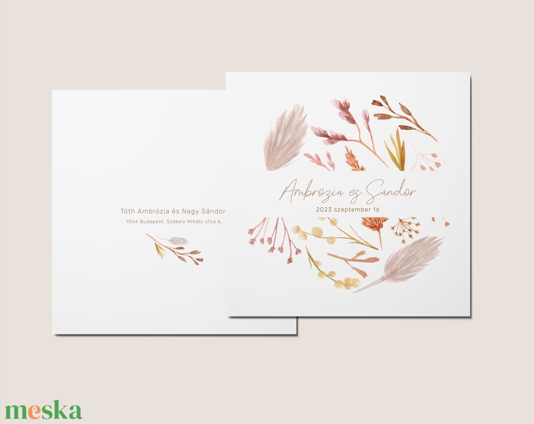 Esküvői meghívó kártya, kinyitható, boho, virágos esküvő - esküvő - meghívó & kártya - meghívó - Meska.hu