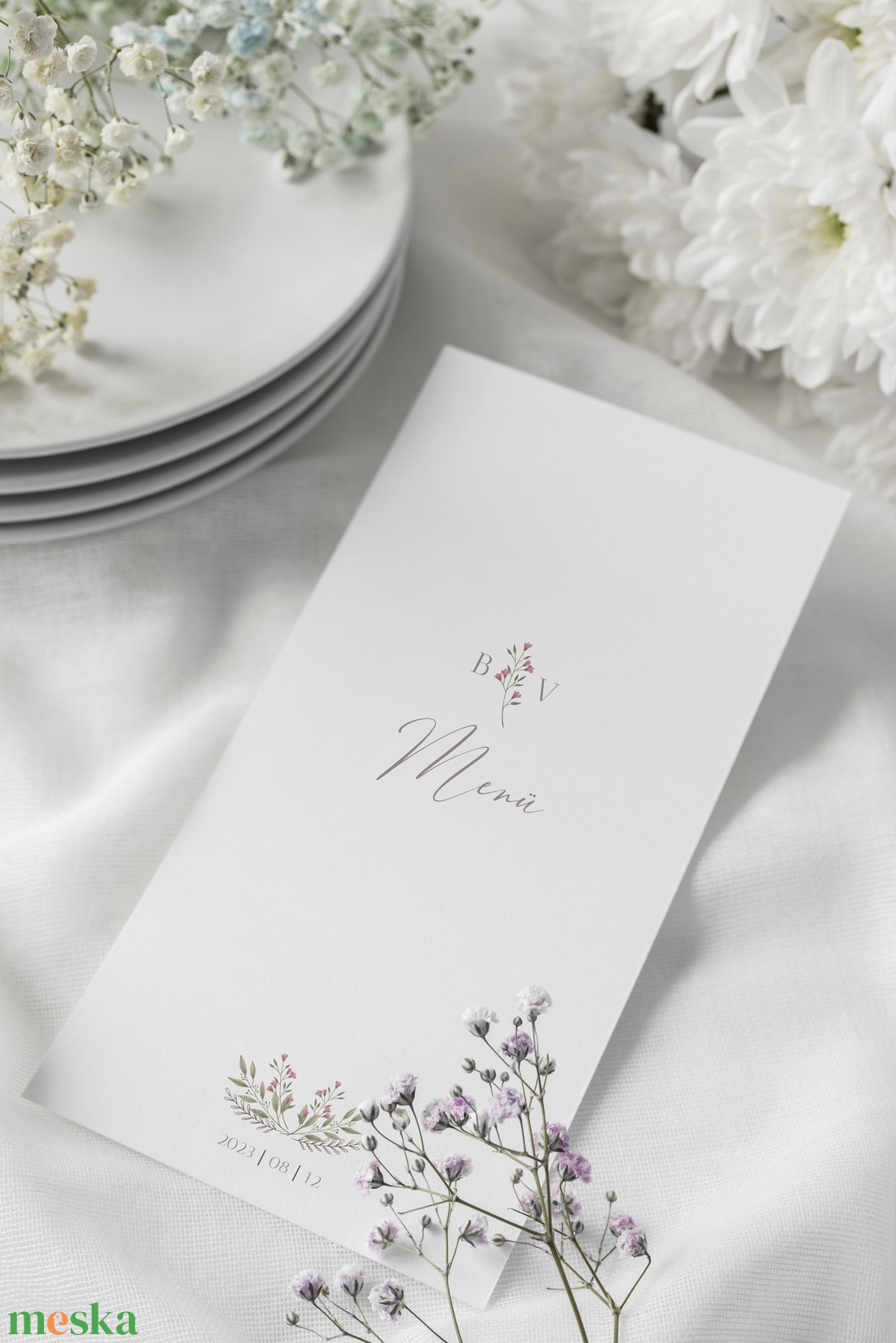 Esküvői menükártya, virágos, Boróka - esküvő - meghívó & kártya - menü - Meska.hu