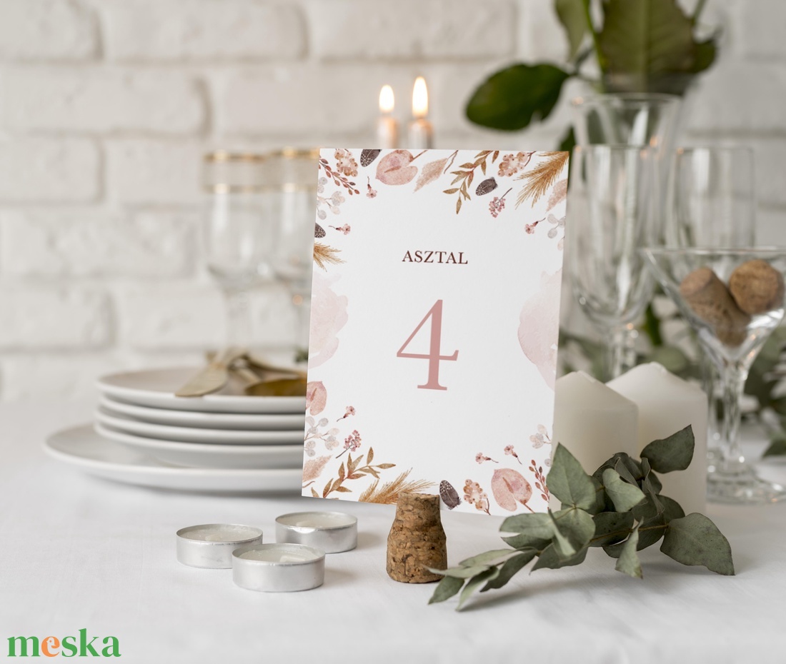 Pampa esküvői menükártya, rózsaszín virágos - esküvő - meghívó & kártya - menü - Meska.hu