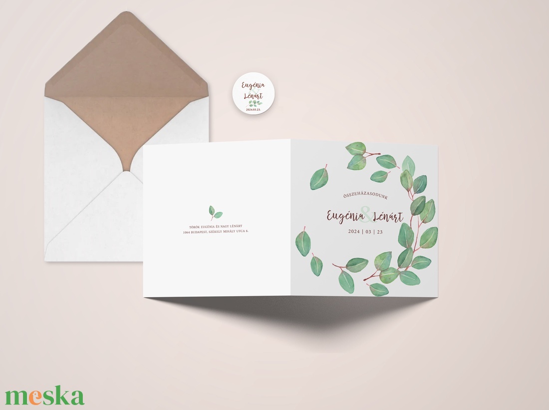 Esküvői meghívó, kinyitható, egyedi fényképes, Eukaliptusz greenery - esküvő - meghívó & kártya - meghívó - Meska.hu