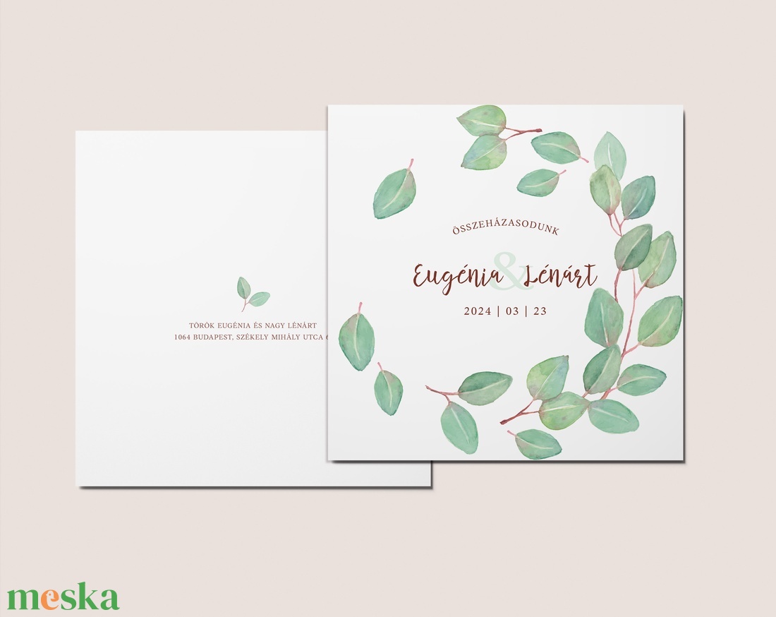 Esküvői meghívó, kinyitható, egyedi fényképes, Eukaliptusz greenery - esküvő - meghívó & kártya - meghívó - Meska.hu