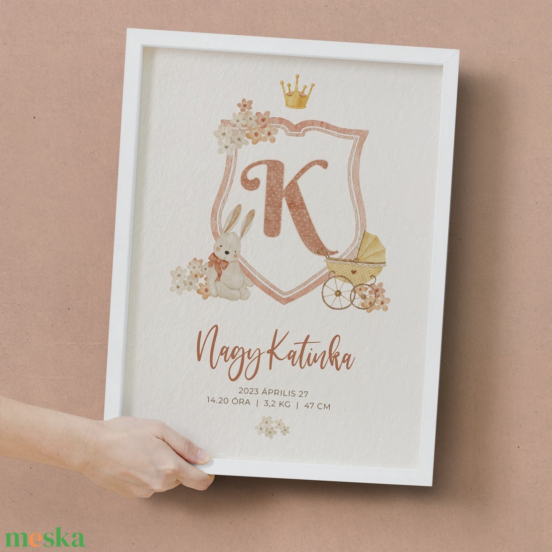 Megérkeztem babaposzter kislányoknak, megszülettem, keresztelő ajándék, újszülött ajándék babaszobába, baba címer - otthon & életmód - babaszoba, gyerekszoba - babaszoba kép - Meska.hu