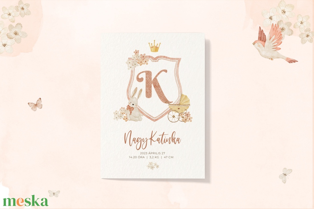 Megérkeztem babaposzter kislányoknak, megszülettem, keresztelő ajándék, újszülött ajándék babaszobába, baba címer - otthon & életmód - babaszoba, gyerekszoba - babaszoba kép - Meska.hu