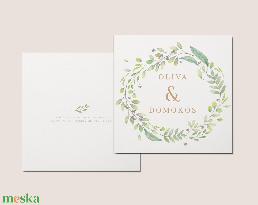  Esküvői meghívó, kinyitható, vintage, boho, virágos képeslap, Oliva - esküvő - meghívó & kártya - meghívó - Meska.hu