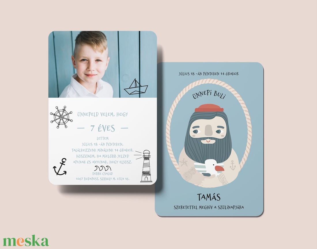 Matróz születésnapi meghívó, személyre szoló fényképes képeslap kisfiúknak - otthon & lakás - papír írószer - meghívó - Meska.hu