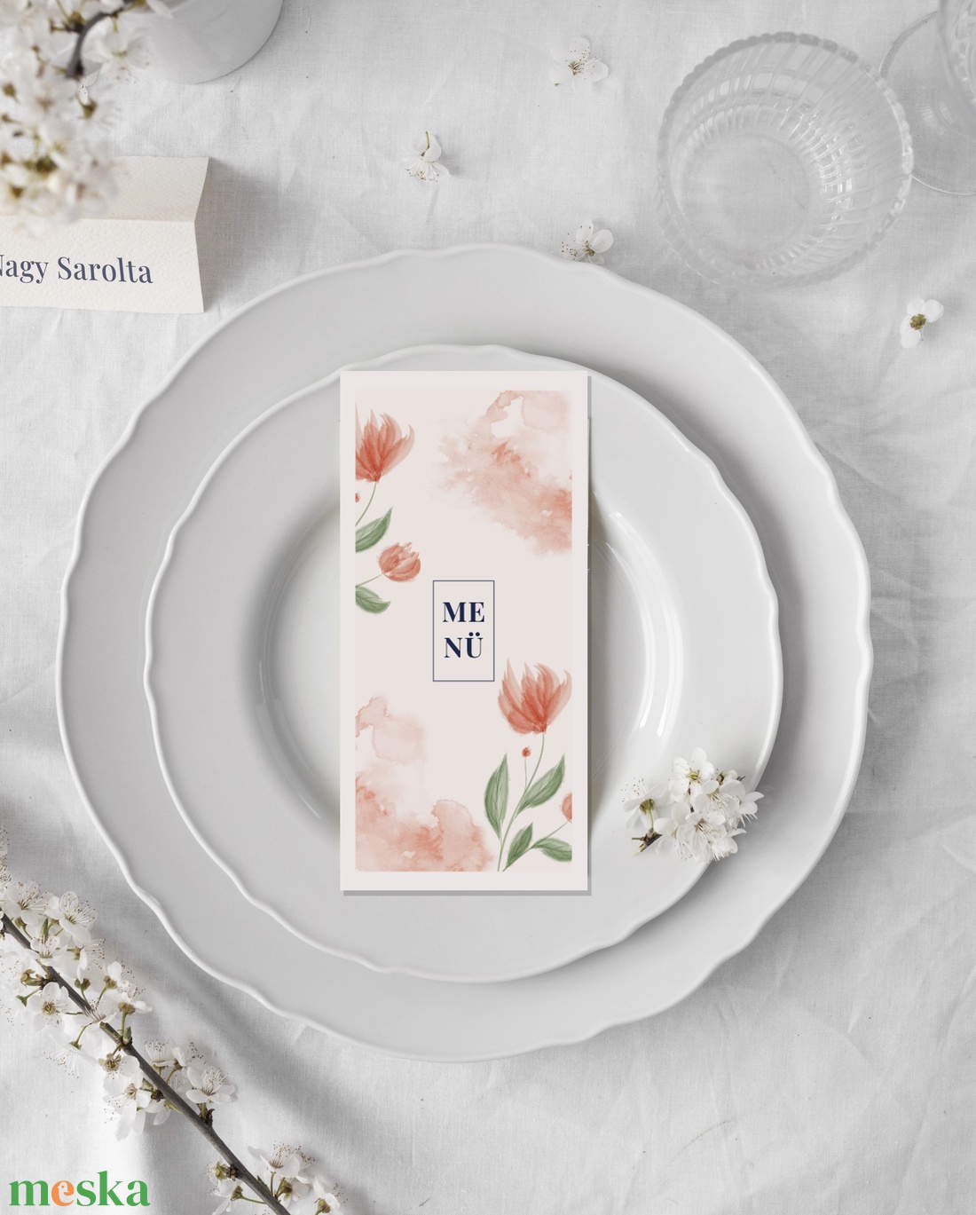 Tulipános esküvői meghívó, akvarell kártya, idővonal kártya - esküvő - meghívó & kártya - meghívó - Meska.hu
