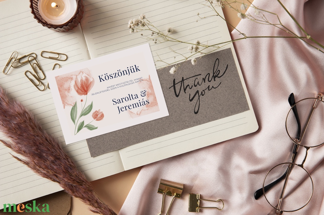 Tulipános, esküvői köszönő kártya, boho esküvő - esküvő - emlék & ajándék - köszönőajándék - Meska.hu