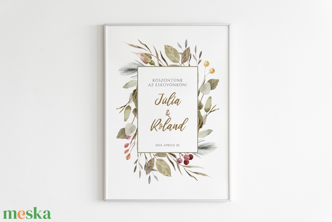 Júlia esküvői üdvözlő tábla, vendég köszöntő, vendégváró poszter, boho akvarell virágos - esküvő - dekoráció - tábla & jelzés - Meska.hu
