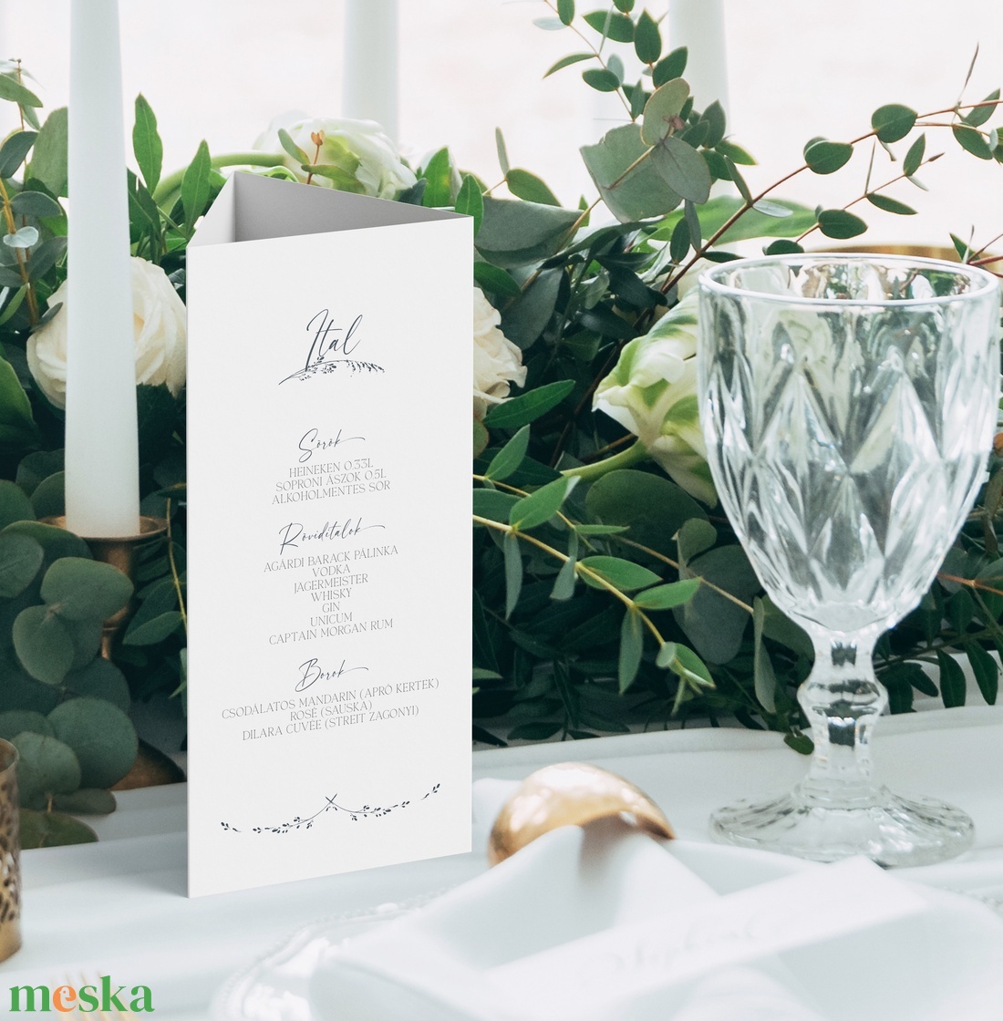 Winter esküvői asztalszám menü- és itallap, háromszög asztali display - esküvő - meghívó & kártya - menü - Meska.hu
