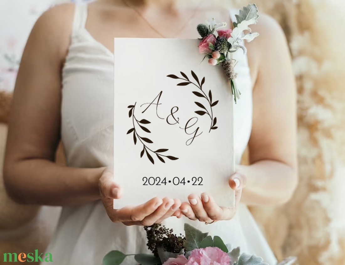 Esküvői páros logó, virágos esküvői monogram, digitális termék - esküvő - dekoráció - tábla & jelzés - Meska.hu