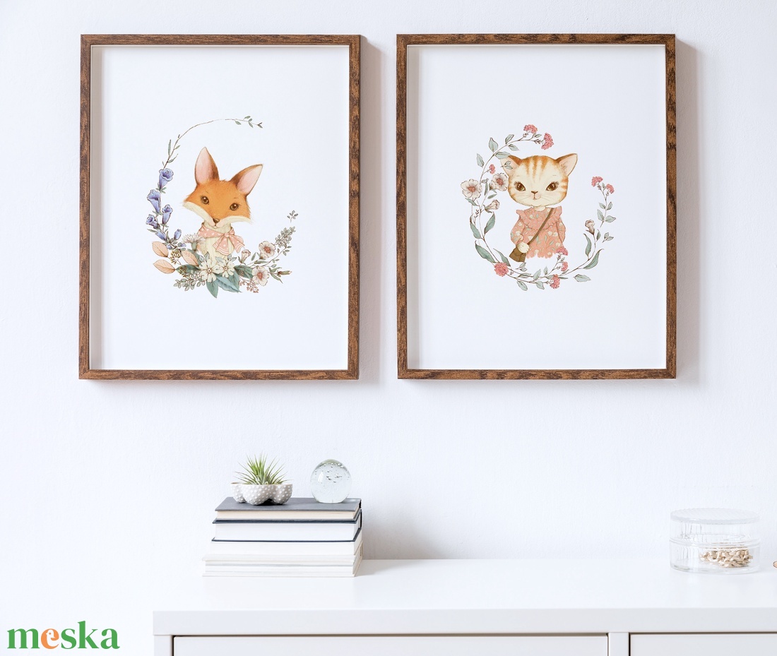 Akvarell rókalány kép, gyermekszoba falikép, vintage dekoráció - otthon & lakás - babaszoba, gyerekszoba - babaszoba kép - Meska.hu