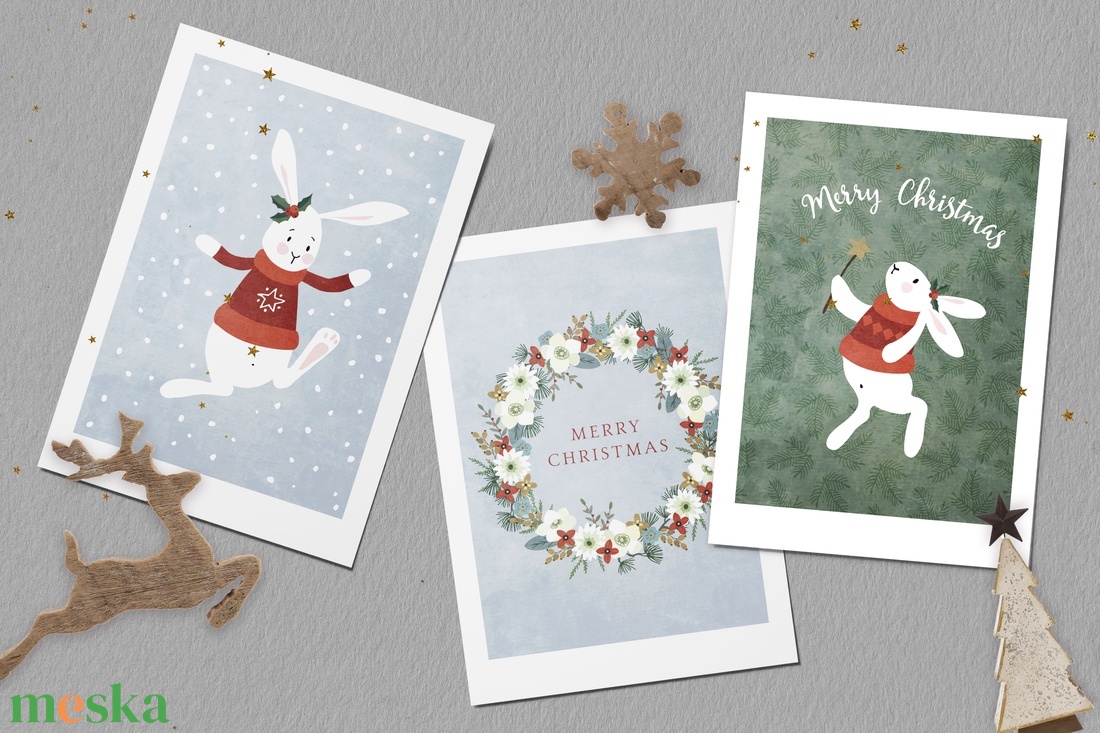 Karácsonyi képeslap, ünnepi üdvözlőlap, szarvasos, virágos, téli kártya, születésnap - karácsony - karácsonyi ajándékozás - karácsonyi képeslap, üdvözlőlap, ajándékkísérő - Meska.hu