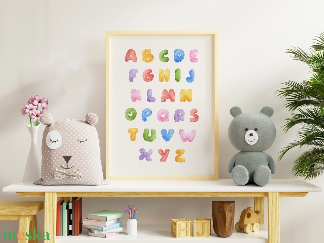 ABC poszter gyerekszobába, vidám gyermekszoba dekoráció, montessori falikép - otthon & lakás - babaszoba, gyerekszoba - babaszoba kép - Meska.hu