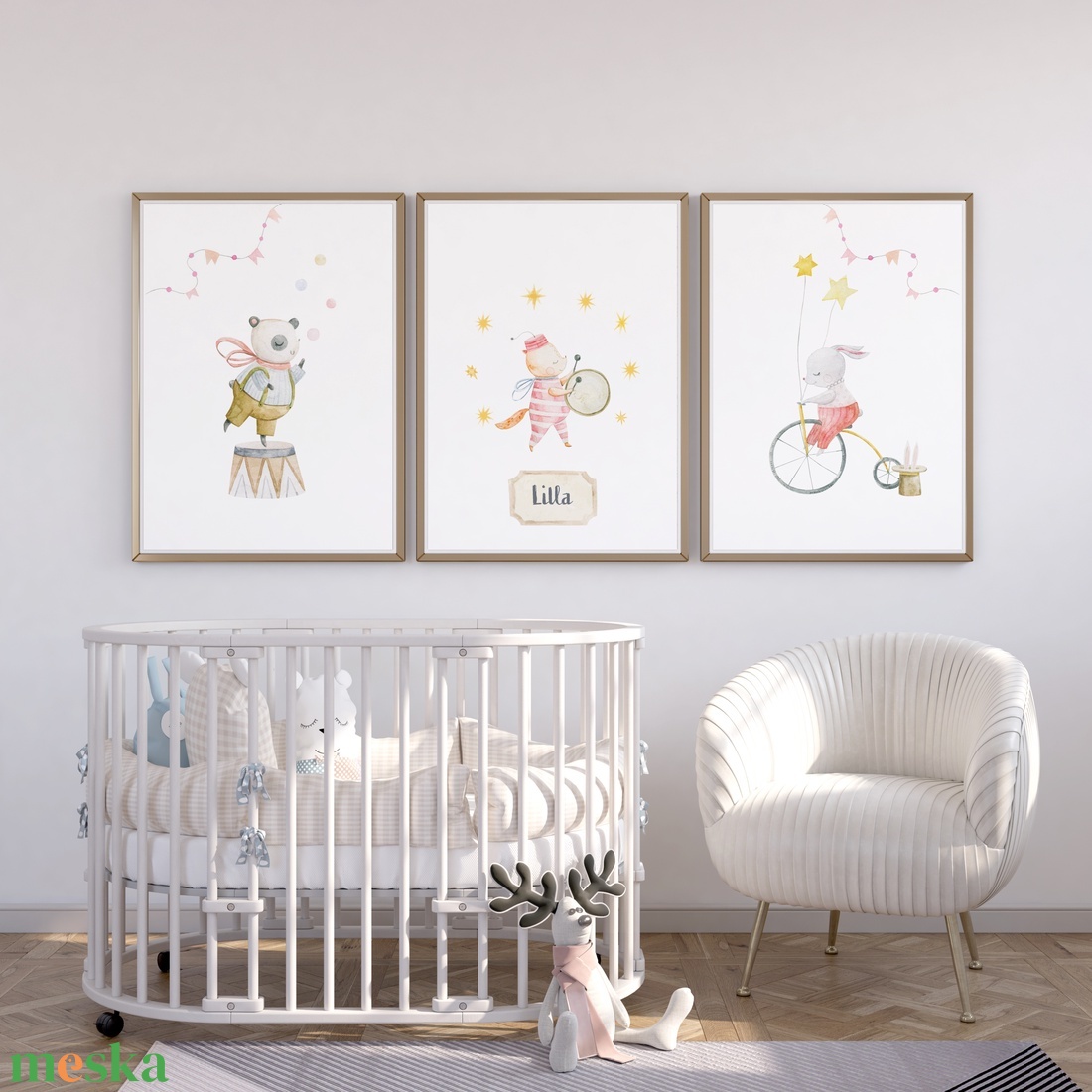 Babaszoba falikép, cirkuszi artisták poszter, egyedi névre szoló állatos kép szett, 3 db - otthon & életmód - babaszoba, gyerekszoba - babaszoba kép - Meska.hu