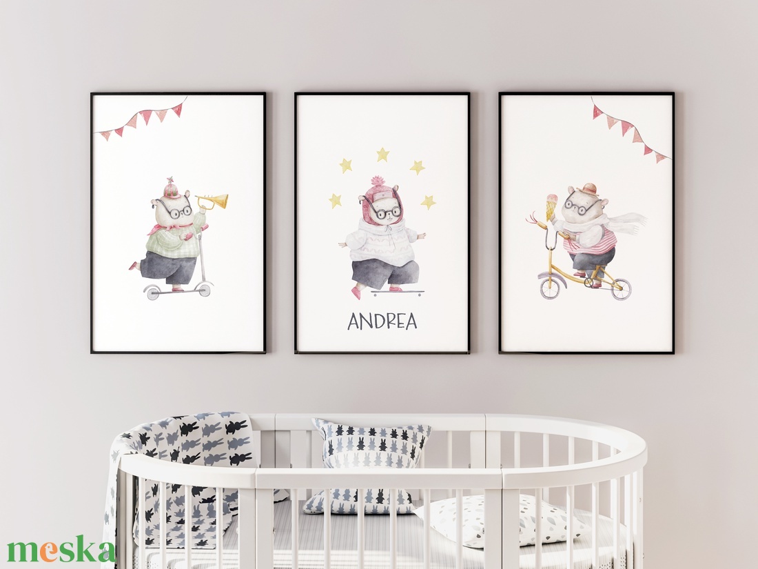 Babaszoba falikép, rollező Teddy Bear mackós poszter, egyedi névre szoló állatos kép szett, 3 db - otthon & életmód - babaszoba, gyerekszoba - babaszoba kép - Meska.hu