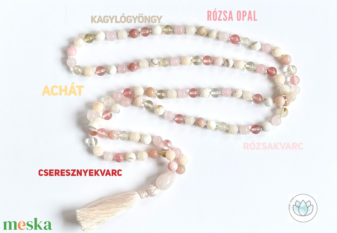 Rózsakvarc, rózsaopál, achát, ásványgyöngy nyaklánc, ásványékszer - ékszer - nyaklánc - bogyós nyaklánc - Meska.hu