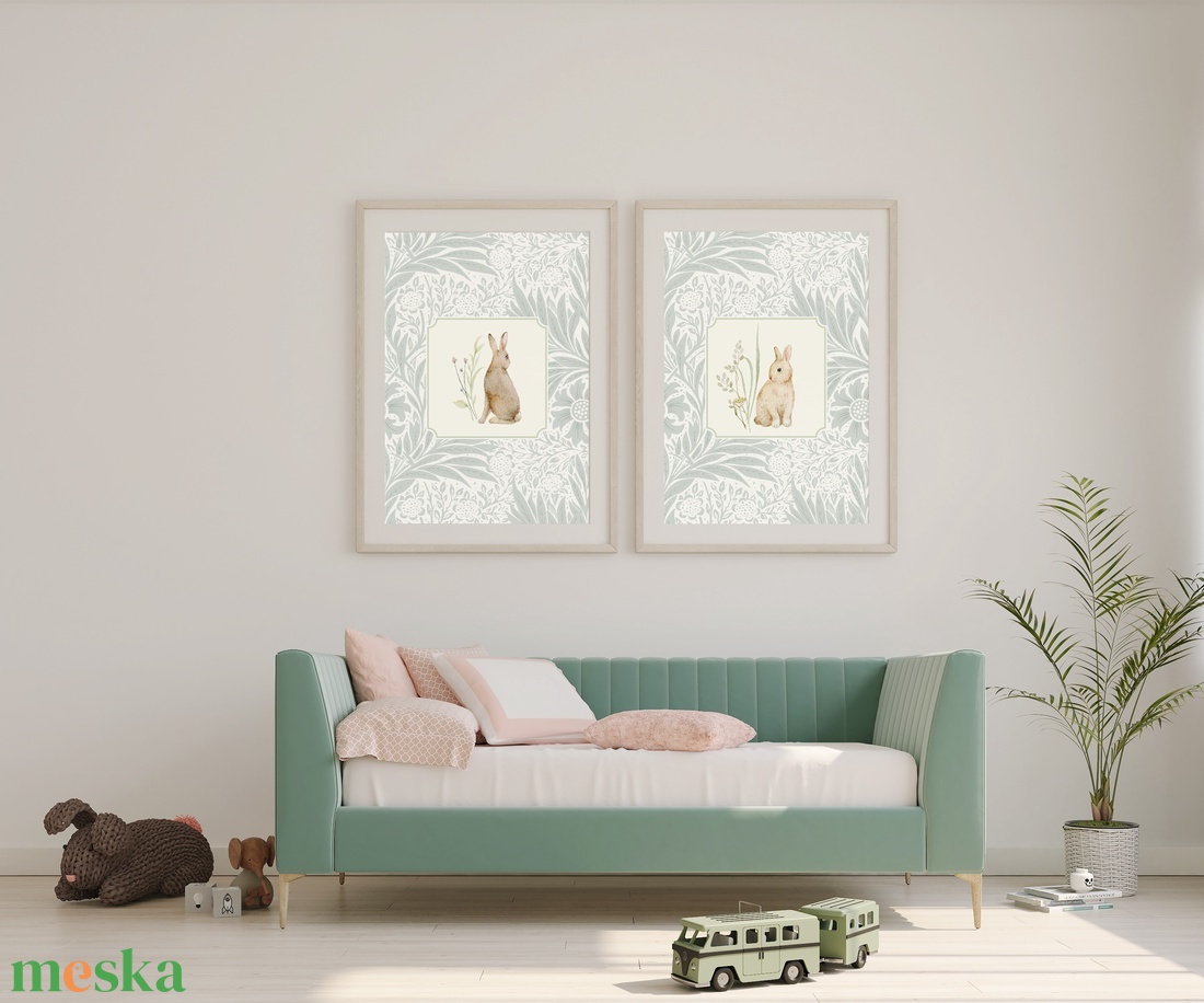 Nyuszi illusztráció kép, vintage poszter, gyerekszoba falikép szett 2 db - otthon & életmód - babaszoba, gyerekszoba - babaszoba kép - Meska.hu