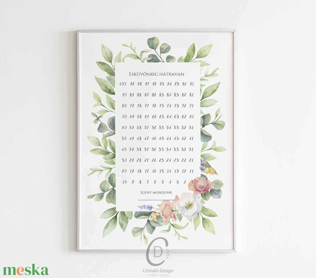 Esküvői visszaszámláló kép, greenery falikép, dekoráció - esküvő - lánybúcsú - Meska.hu