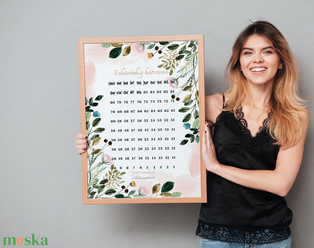 Esküvői visszaszámláló kép, greenery falikép, dekoráció - esküvő - dekoráció - tábla & jelzés - Meska.hu