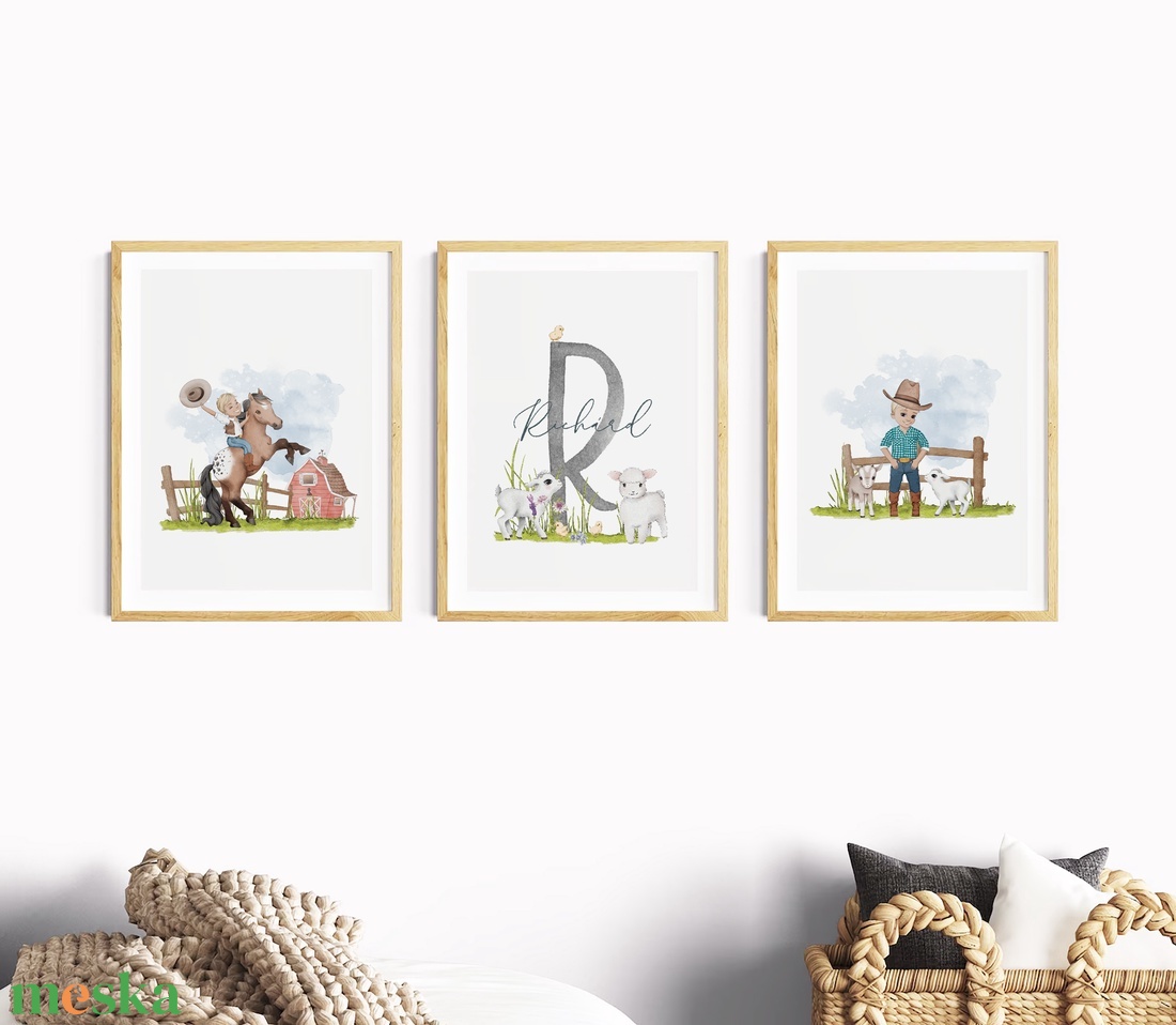 Élet a farmon, falikép dekoráció, monogramos poszter szett, 3 db - otthon & életmód - babaszoba, gyerekszoba - babaszoba kép - Meska.hu