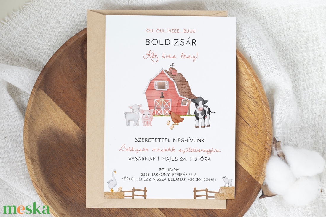 Tanyasi születésnapi meghívó, farm állatos képeslap - otthon & életmód - papír, írószer - ajándékozás kellékei - képeslap, üdvözlőlap - Meska.hu