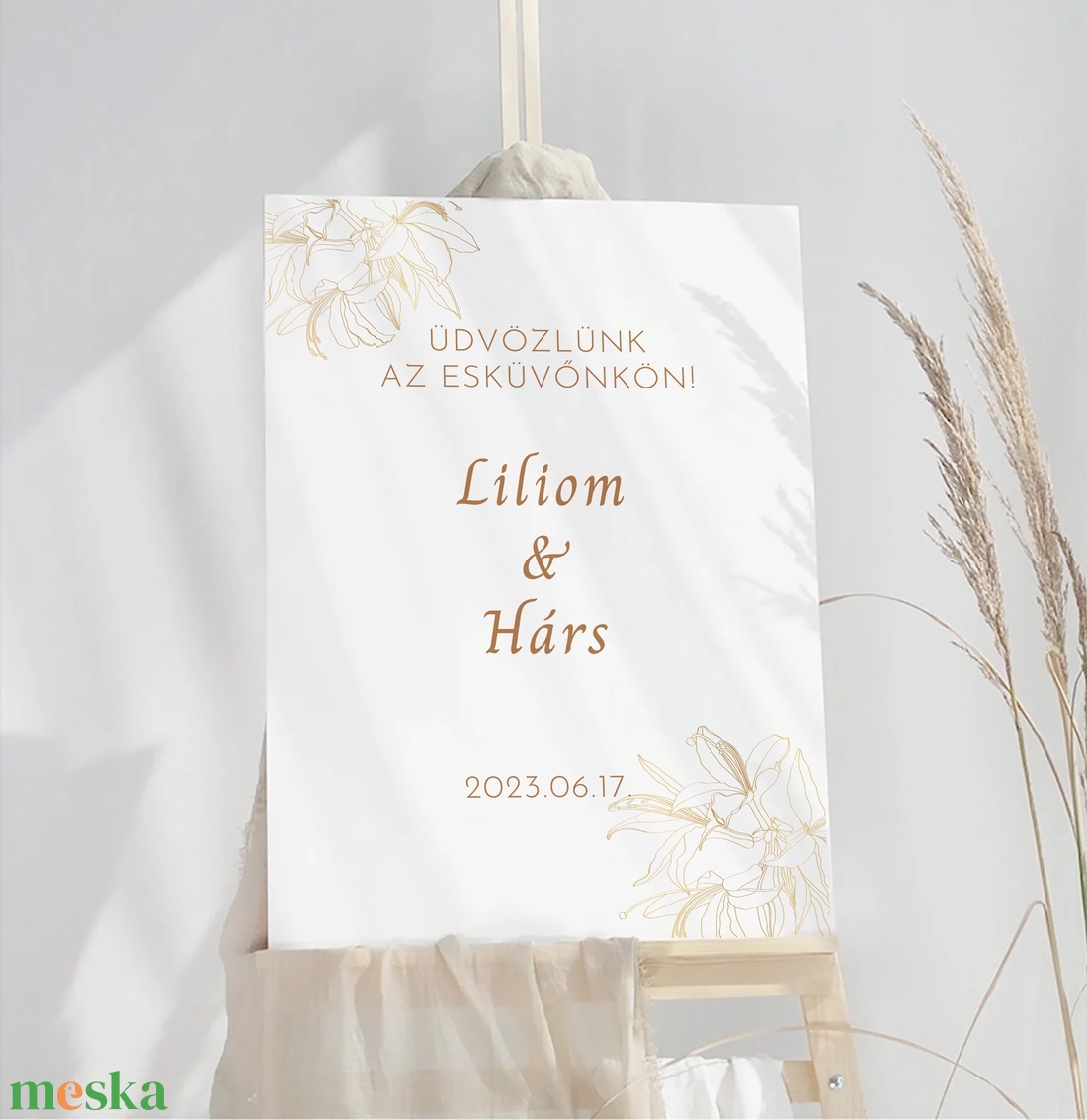 Liliom minimál stílusú esküvői üdvözlő tábla, poszter - esküvő - dekoráció - tábla & jelzés - Meska.hu