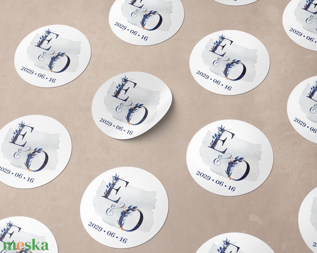 Indigókék esküvői gyertya matrica, köszönő ajándék matrica, esküvői címke, botanikus - esküvő - emlék & ajándék - köszönőajándék - Meska.hu