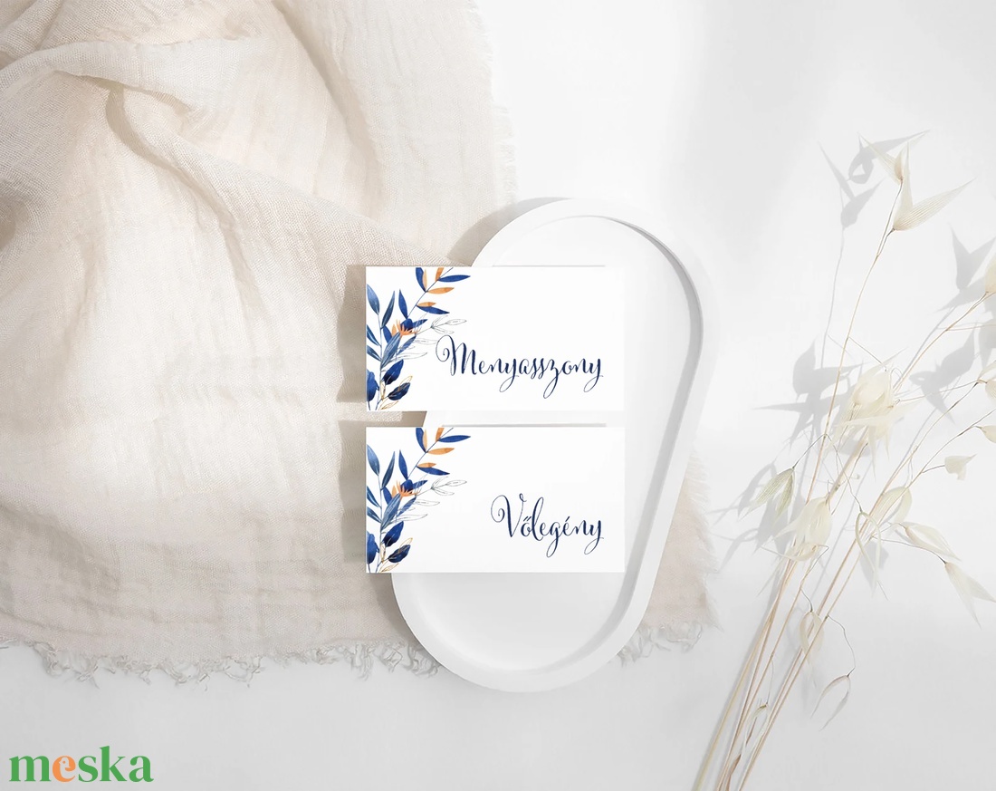 Indigókék esküvői ültetőkártya, névjegy - esküvő - meghívó & kártya - ültetési rend - Meska.hu