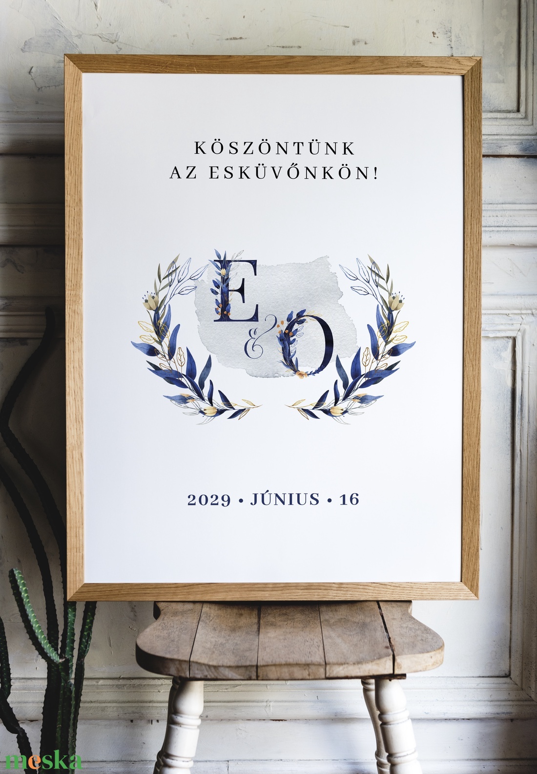 Indigókék esküvői üdvözlő tábla, poszter - esküvő - dekoráció - tábla & jelzés - Meska.hu