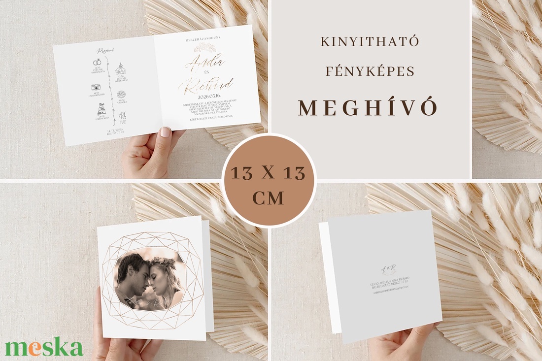 Gold esküvői meghívó, kinyitható, idővonalas, fényképes - esküvő - meghívó & kártya - meghívó - Meska.hu
