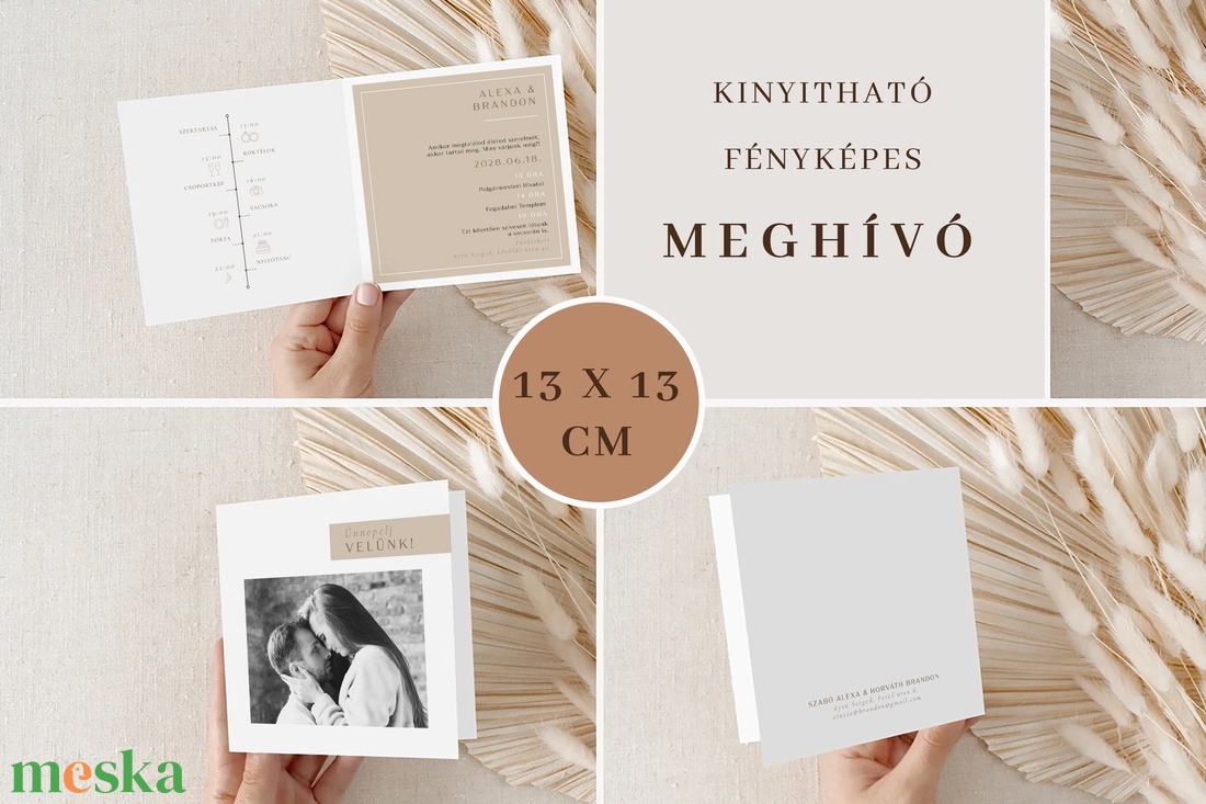 Taupe esküvői meghívó, kinyitható, idővonalas, fényképes  - esküvő - meghívó & kártya - meghívó - Meska.hu