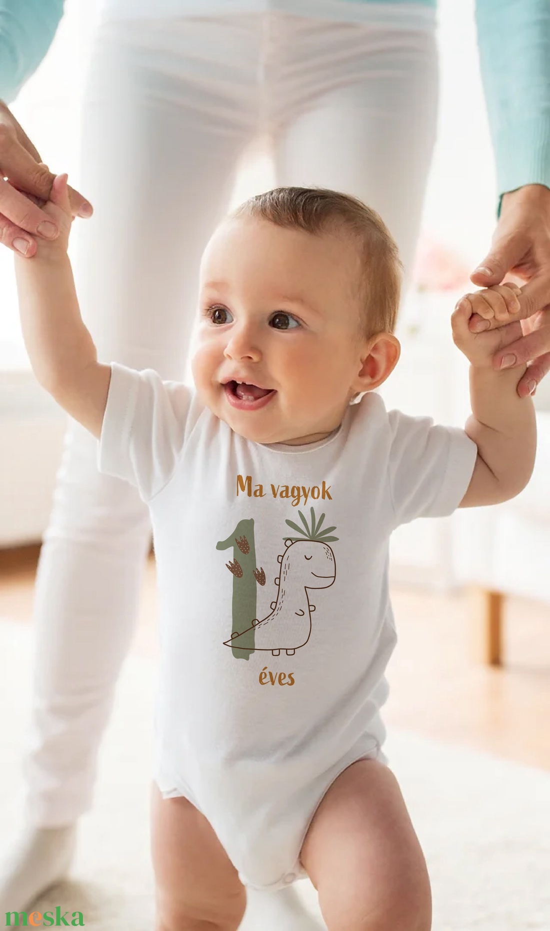 Ma vagyok 1 éves, dinós baba body - ruha & divat - babaruha & gyerekruha - body - Meska.hu