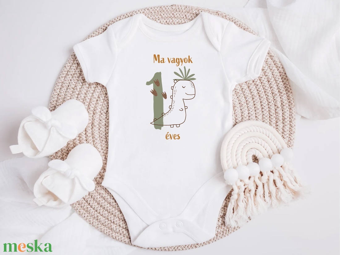 Ma vagyok 1 éves, dinós baba body - ruha & divat - babaruha & gyerekruha - body - Meska.hu