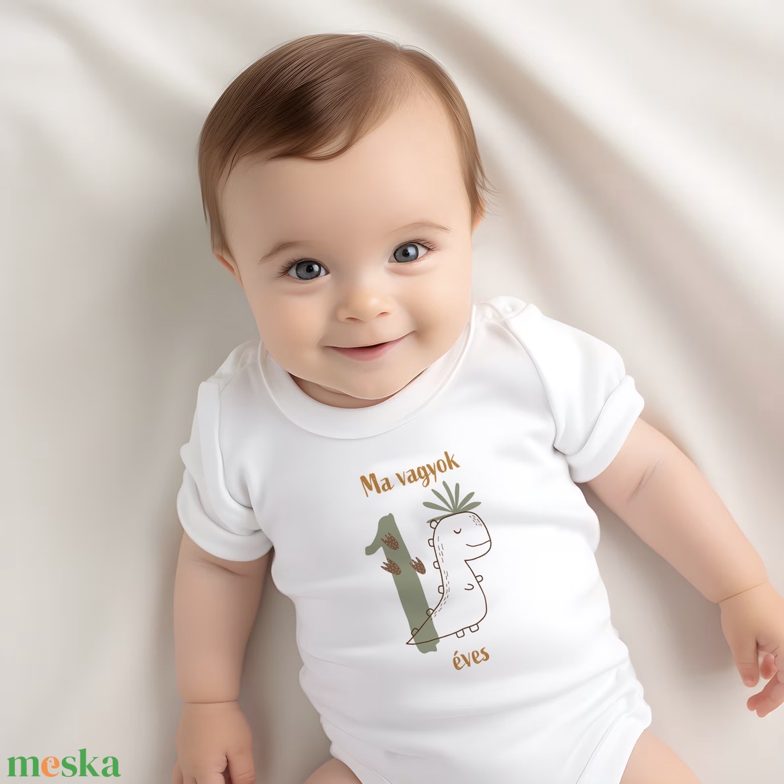 Ma vagyok 1 éves, dinós baba body - ruha & divat - babaruha & gyerekruha - body - Meska.hu