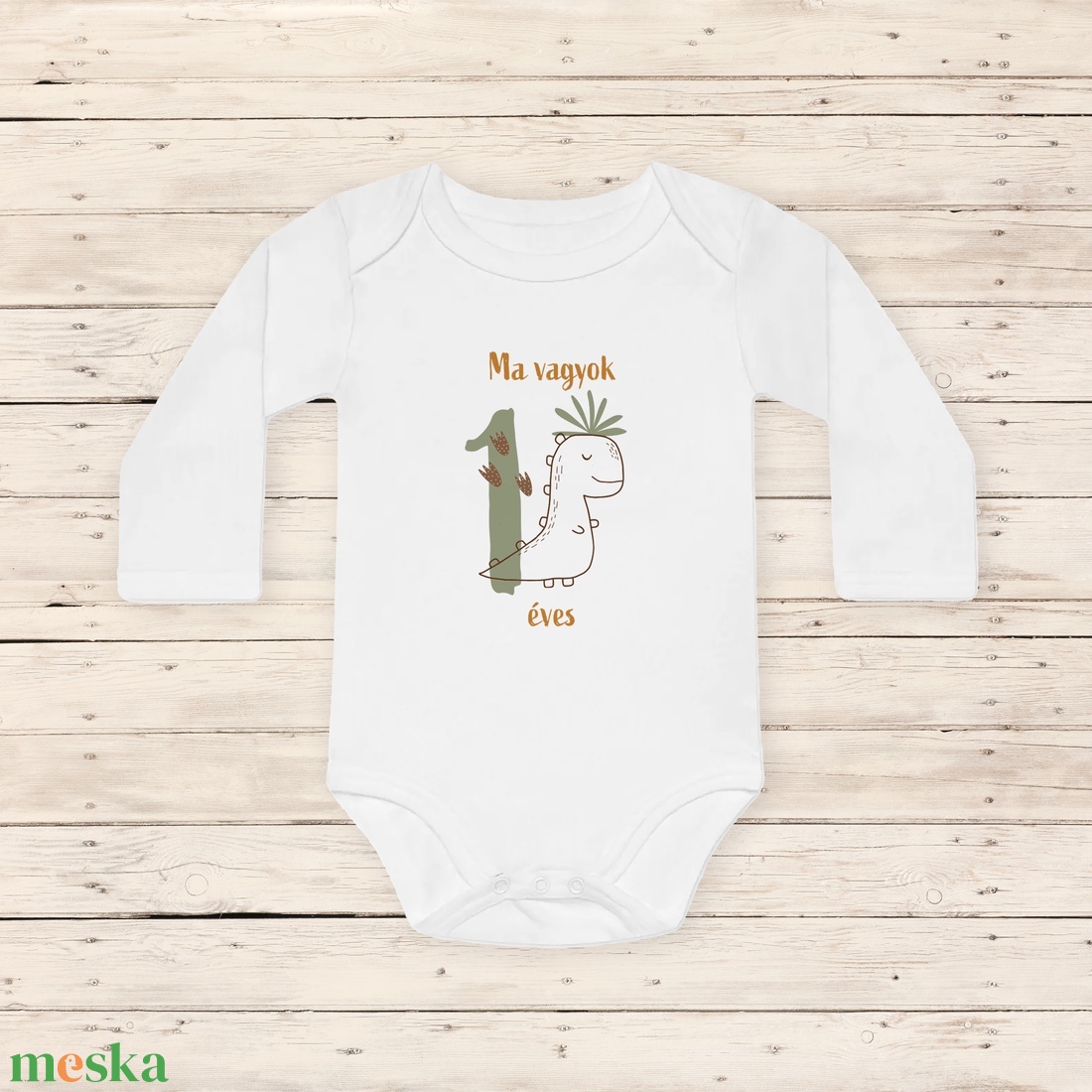 Ma vagyok 1 éves, dinós baba body - ruha & divat - babaruha & gyerekruha - body - Meska.hu