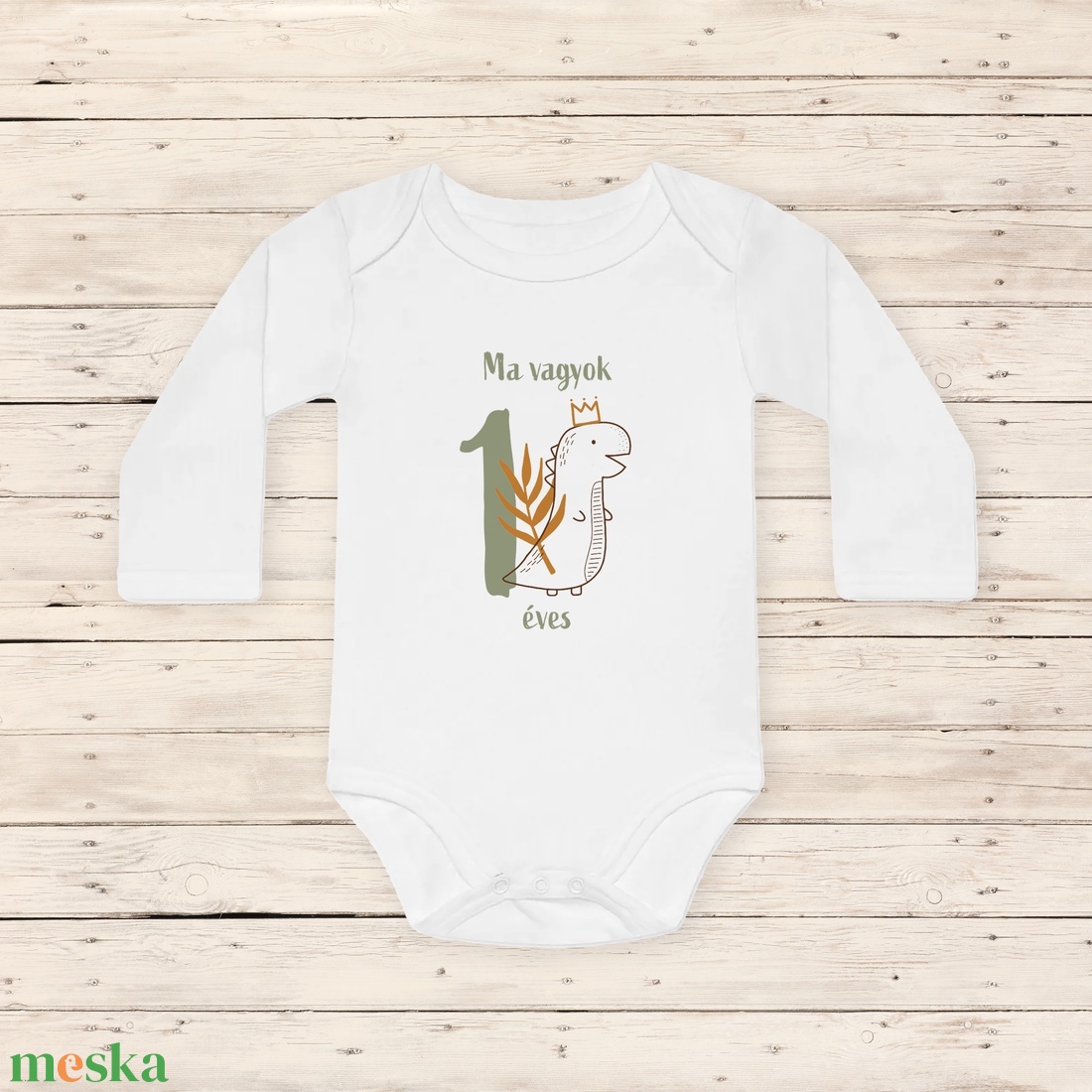 Ma vagyok 1 éves, dinós baba body - ruha & divat - babaruha & gyerekruha - body - Meska.hu