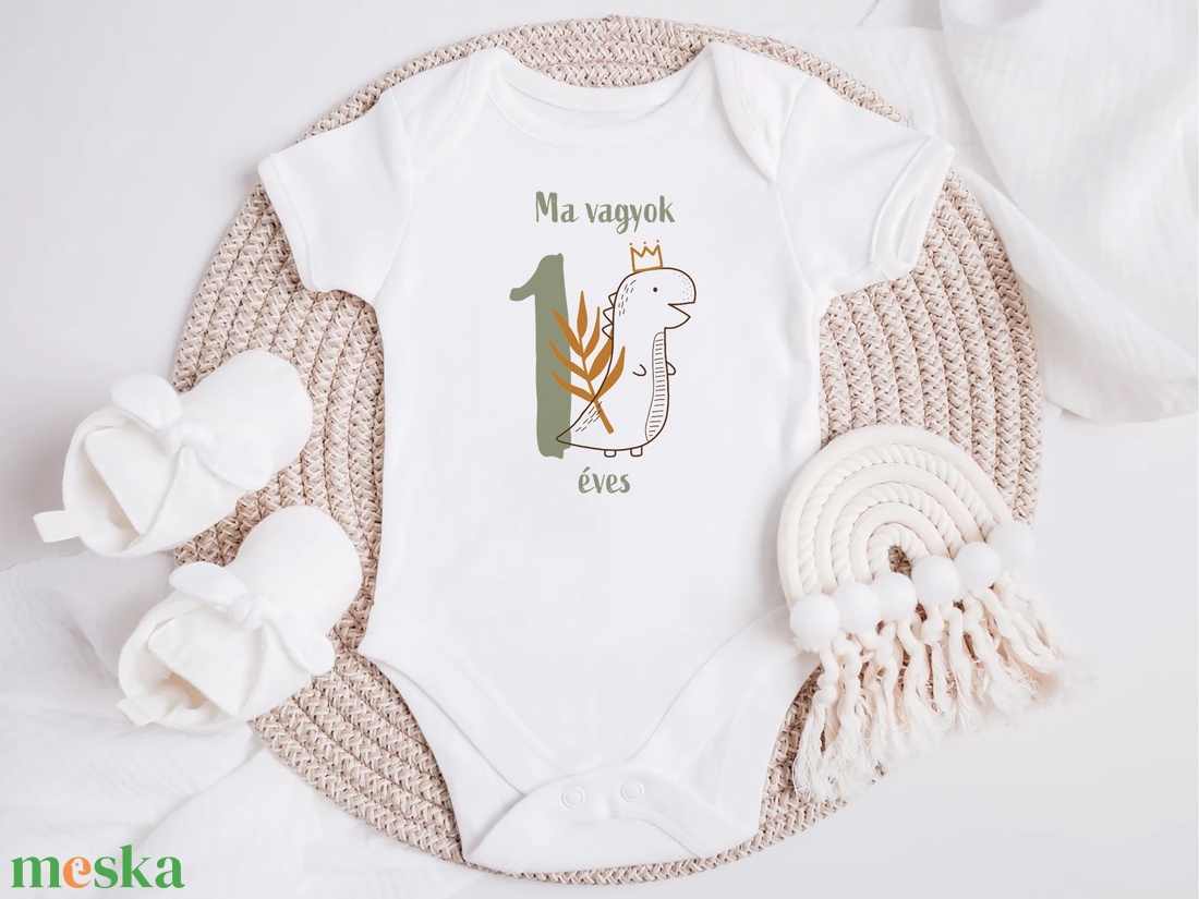 Ma vagyok 1 éves, dinós baba body - ruha & divat - babaruha & gyerekruha - body - Meska.hu