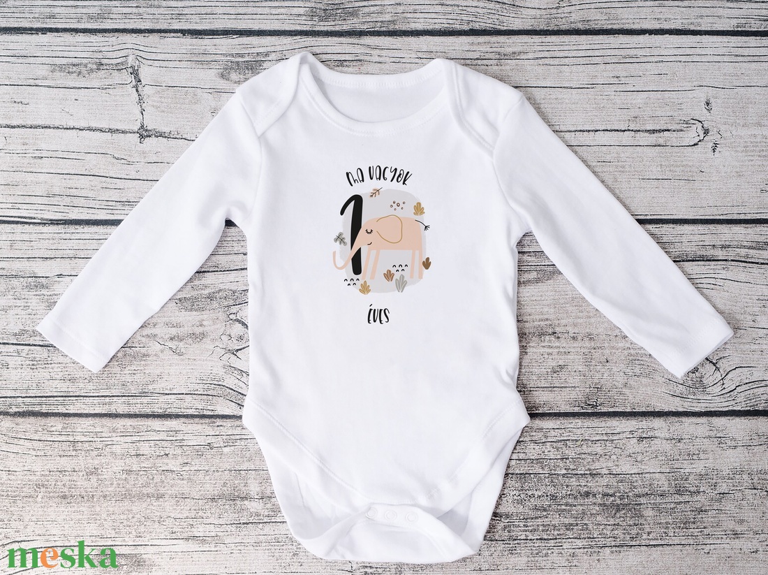 Születésnapra elefántos ajándék, szafari állatos baba body - ruha & divat - babaruha & gyerekruha - body - Meska.hu