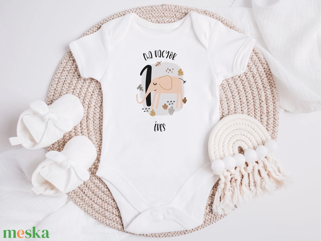 Születésnapra elefántos ajándék, szafari állatos baba body - ruha & divat - babaruha & gyerekruha - body - Meska.hu