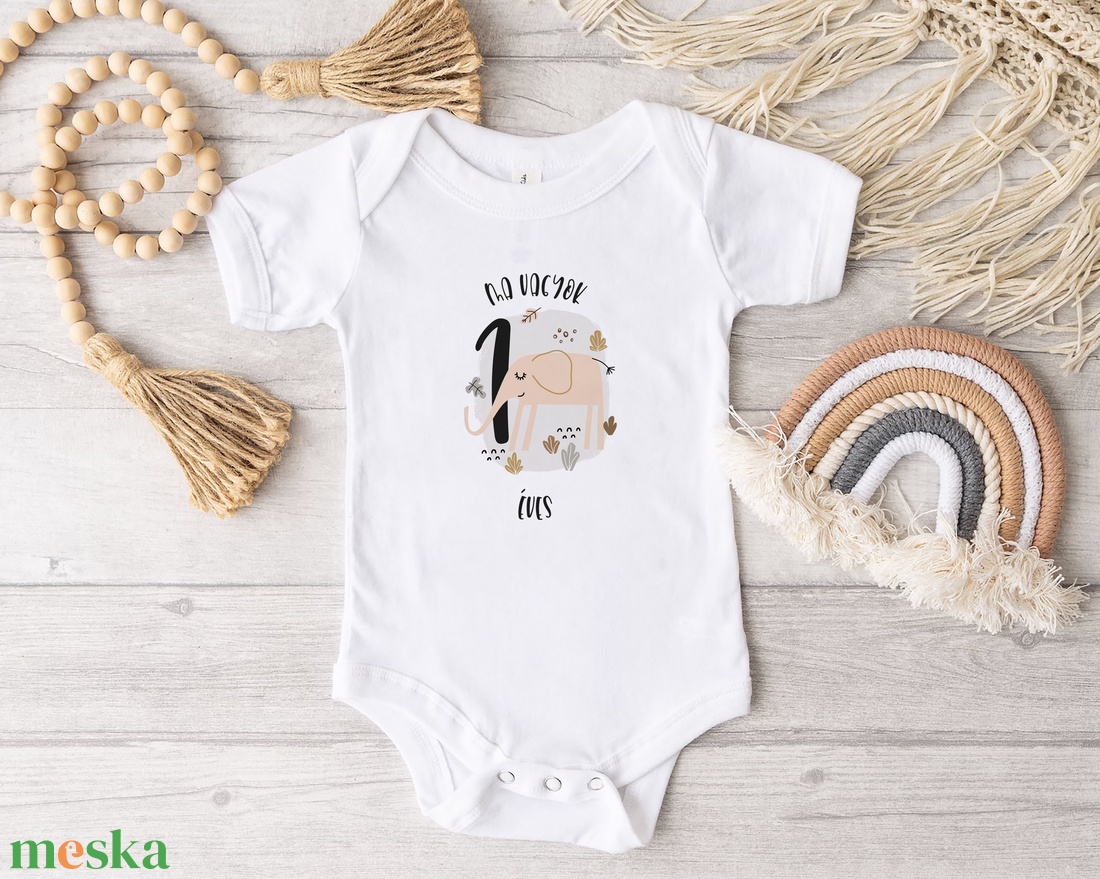 Születésnapra elefántos ajándék, szafari állatos baba body - ruha & divat - babaruha & gyerekruha - body - Meska.hu