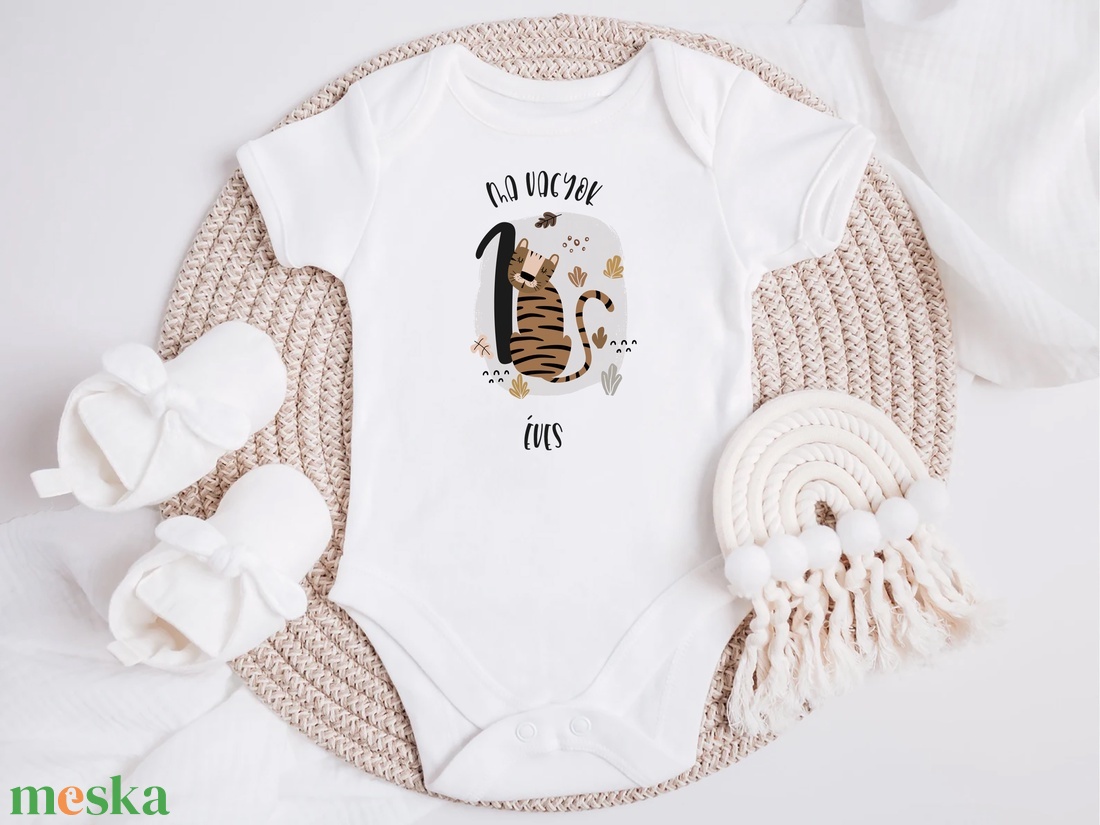 Ma vagyok 1 éves, tigrises, szafari állatos baba body - ruha & divat - babaruha & gyerekruha - body - Meska.hu