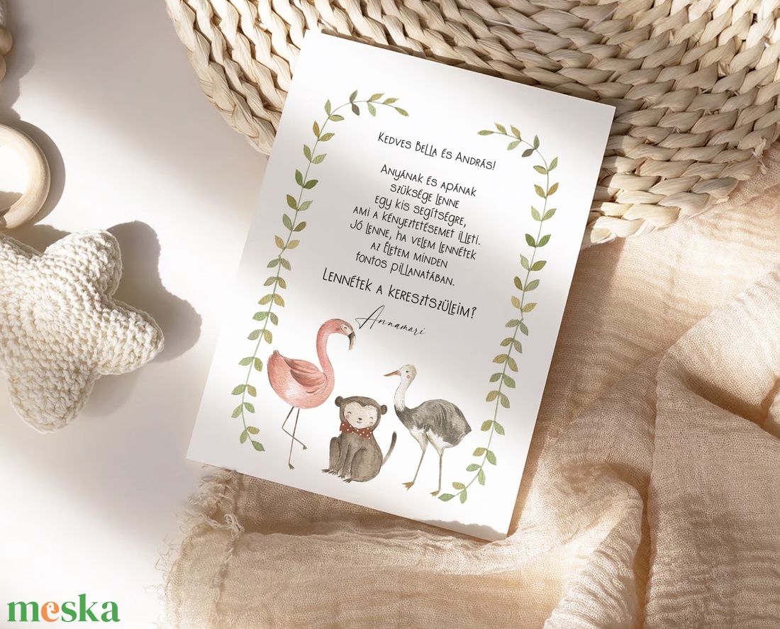 Keresztszülő felkérő kártya, dzsungel - játék & sport - keresztelőajándékok - Meska.hu