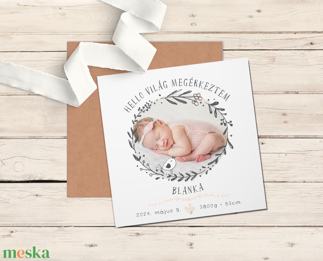 Bababejelentő kártya, fényképes megérkeztem képeslap, unisex - otthon & életmód - papír, írószer - ajándékozás kellékei - képeslap, üdvözlőlap - Meska.hu